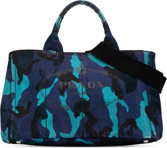 Prada Pre-owned Womens Camouflage Tote Bag - Dark Blue Textile - One Size