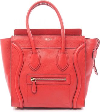 Celine Red Color Leather Handbag Tote Bag (Pre-Owned)
