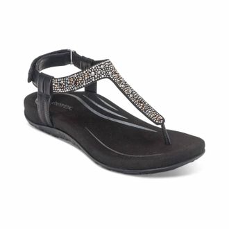 Aetrex Womens Marni Toe Post Walking Sandal In Black