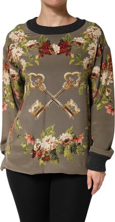 Dolce & Gabbana Enchanted Sicily Silk Crewneck Blouse Womens Sweater