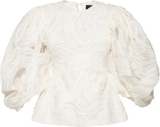 Anouki Shorts met pofmouwen en borduurwerk - Beige