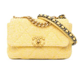 Chanel Yellow Tweed Medium 19 Flap Bag
