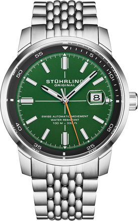 St&uuml;hrling Mens Trackmaster 1026 Automatic Mens 42mm - Green Stainless Steel - One Size