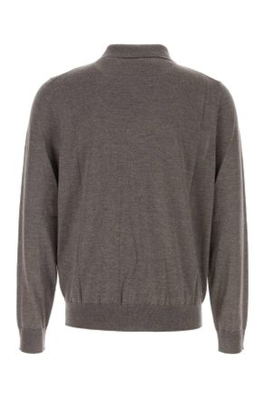Saint Laurent Mens Grey Wool Polo Shirt Taupechine Exterior: Virgin