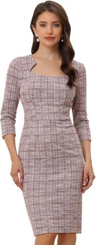 Robe Cocktail Femme Allegra K En Dentelle Florale - Manches 3/4 - Tissu Extensible - Fermeture éclair Dos