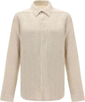 Rick Owens Casual Shirts, male, Beige, XL, Corduroy Shirt with Patch Pockets
