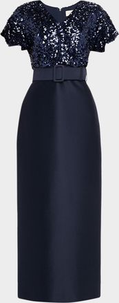 Sachin & Babi Merlene Sequin & Stretch Mikado Column Gown