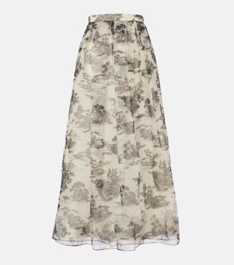 Max Mara Elegante Sabbia printed silk organza maxi skirt