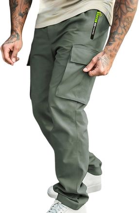 Generic Mens Cargo Joggers Pants Multi-Pocket Sweatpants Stretch Casual Loose Fit Athletic Working Waterproof Cycling Trousers Big and Tall Green,L