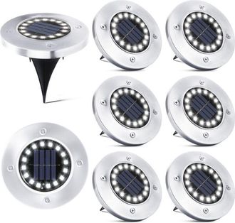 OEM 16 Luci Solari A Led Per Esterni - 8 Faretti Solari Impermeabili Da Giardino Per Vialetti, Sentieri, Patii, Cortili, Illuminazione Sotterranea E Illum