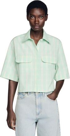 Sandro Short checked shirt in Green /Ecru at Nordstrom, Size X-Small