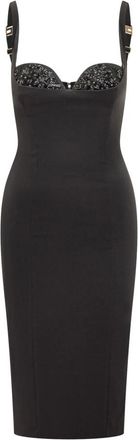 Elisabetta Franchi Lichtgewicht cr&ecirc;pe jurk met kristallen - Dames - Casual kleedjes - Zwart - XL - Polyester - Kleedjes
