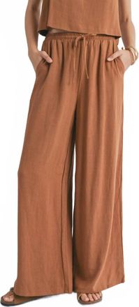 Sadie & Sage Sugarloaf Elastic Waist Linen Wide Leg Pants In Brown
