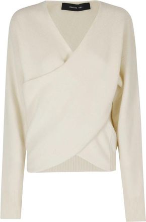 Federica Tosi Cross-Over Sweater - Dames - V-hals truien - Beige - M - Truien & Vesten