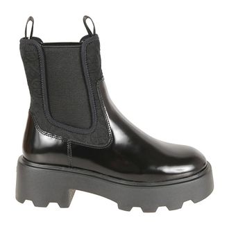 Tory Burch Schoenen, Dames, Zwart, 38 1/2 EU, Leer, T Monogram Chelsea Lug Boot