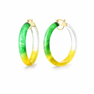 Gold & Honey Womens Tie Dye Lucite Hoops In Green/ Yellow
