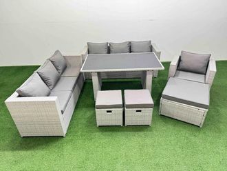 Fimous Patio Garden Furniture Sets with 3 Stool Light Grey