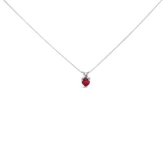 House of Brilliance 14K White Gold 5X5 MM Heart Shaped Red Ruby Solitaire Pendant Necklace