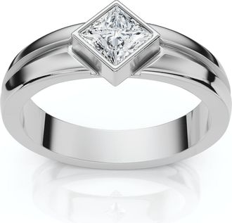 Pompeii3 Mens 3/8Ct Princess Cut Diamond Bezel Polished Wedding Ring 14k Gold Lab Grown