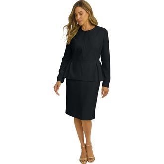 Jessica London Collarless Peplum Skirt Suit in Black at Nordstrom, Size 24