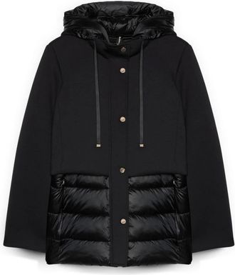 Fiorella Rubino Donsjack van bi-materiaal met capuchon - Dames - Winterjassen - Zwart - 3XL - Polyester - Jassen