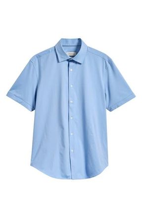 Bugatchi Miles OoohCotton Solid Short Sleeve Button-Up Shirt in Air Blue at Nordstrom, Size Xxx-Large