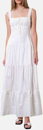 Moon River Sleeveless Tiered Cotton Midi Sundress in White at Nordstrom Rack, Size X-Small