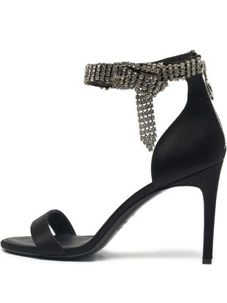 Oscar De La Renta crystal-embellished ankle-strap sandals - women - Satin/Calf Leather/Calf Leather/glass - 38 - Black