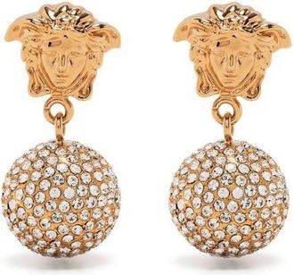 Versace La Medusa crystal-embellishment drop earrings - women - Brass - One Size - Gold