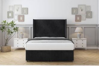 Comfort Beds Madrid Naples Ottoman Bed Base-54 Wingback Headboard in Black | Size: Double