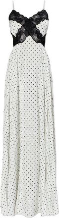 Self Portrait White Polka Dot Satin Lace Maxi Dress