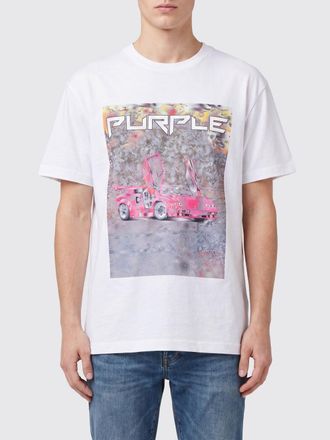 Purple T-shirt in cotone con stampa grafica e logo a contrasto