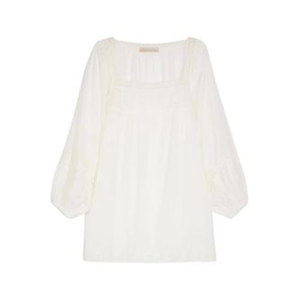 Vanessa Bruno Short Dresses, female, White, Size: 2XS Graziella Lace-Trim Mini Dress