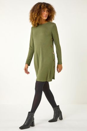 Roman Side Button Detail Swing Dress