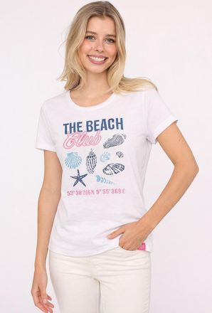 Zwillingsherz T-Shirt ZWILLINGSHERZ Beach, Damen, Gr. XXL, wei&szlig;, Obermaterial: 95% Baumwolle, 5% Elasthan, Shirts T-Shirt, Rundhals, grosses maritimes Motiv mit Sti