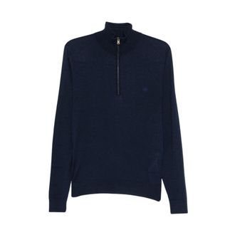 Etro Wol en zijde trui met rits en Pegaso-borduring - Heren - Sweatshirts & Hoodies - Blauw - Maat: S Zijde