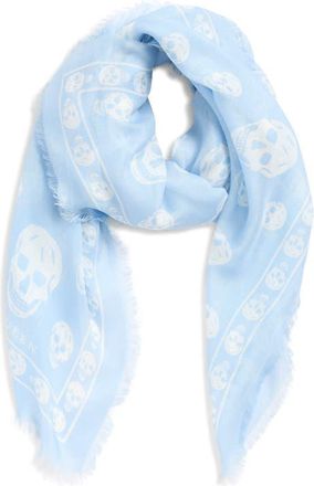 Alexander McQueen Skull Print Silk Scarf in Ice Blue/White at Nordstrom