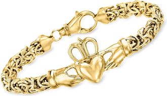 Ross-Simons 18kt Gold Over Sterling Claddagh Byzantine Bracelet