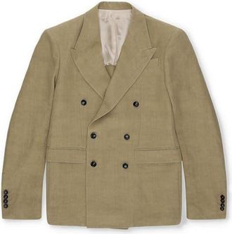 Fortela Double Breasted Linen Concord Jacket in Oil at Nordstrom, Size 56 Eu