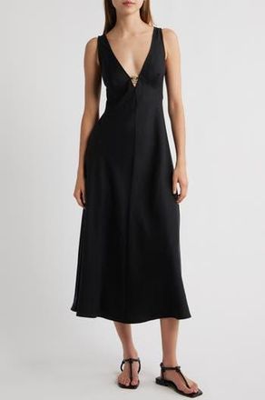 Rails Avila Metal Accent Sleeveless V-Neck Midi Dress in Black at Nordstrom Rack, Size X-Small