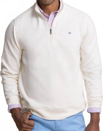 Southern Tide Mens Sandy Cove Pique Quarter Zip Sweatshirt In Sand White