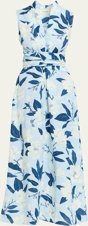 Verandah Hand-Draped Linen-Cotton Midi Dress