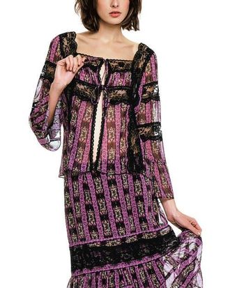 Anna Sui Cameo Stripe Print Tie Blouse in Orchid at Nordstrom, Size X-Small