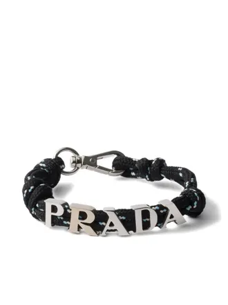 Prada Koord armband met logo - Zwart