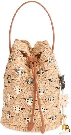 Paco Rabanne 1969 Medium Raffia Bucket Bag in Peach/gold at Nordstrom