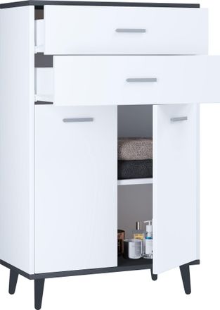 ebuy24 Ebuy24 - Muebles De Ba&ntilde;o Vcm Midischrank Armario Lateral Dimensiones: Al. 97 X An. 60 X T. 28 Cm 2 Cajones 2 Puertas Giratorias 2 Compartimentos - Lan