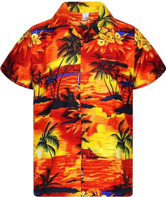 V.H.O. Funky Hawaiian Shirt, Shortsleeve, Surf, Orange, M