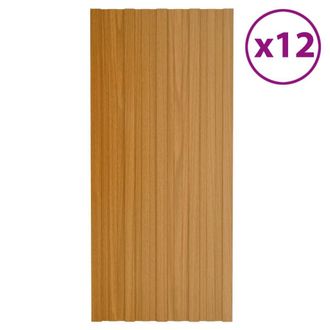 Berkfield Home Roof Panels 12 pcs Galvanised Steel Light Wood 100x45 cm