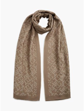 Tommy Hilfiger Womens Jacquard Monogram Scarf - Rich Walnut