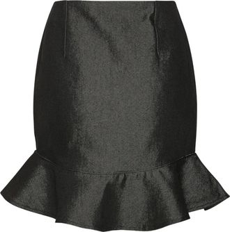 Rotate Minigonna denim con ruches - Nero